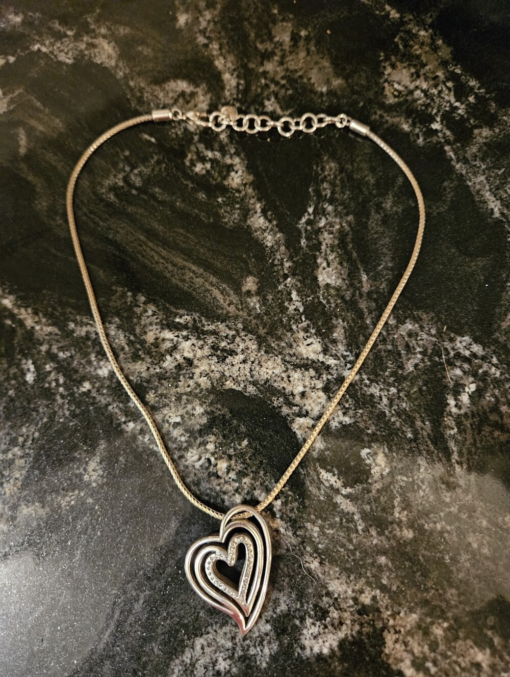 Brighton Reversible Crystal Multi-Layer Heart Necklace Silver Tone